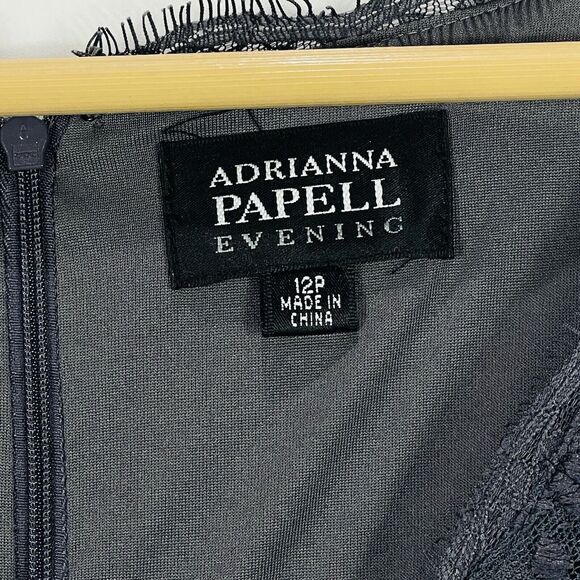 Adrianna Papell Evening Charcoal‎ Grey Lace Long Sleeve Lined Dress Women's 12 - Picture 6 of 7